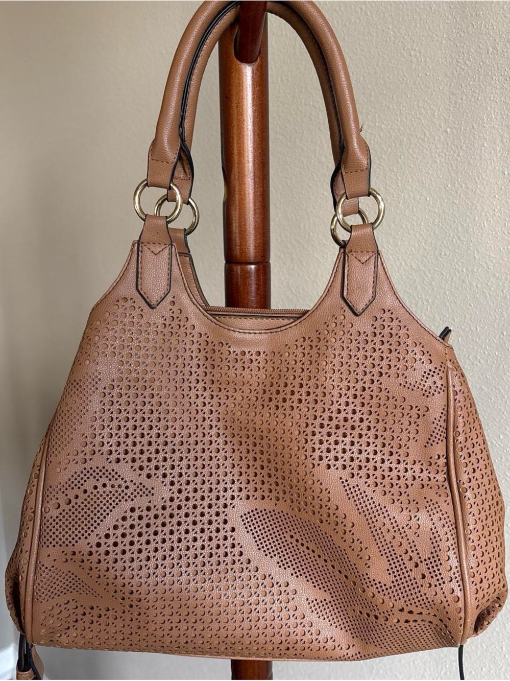 Tan Perforated Leather Women's Handbag